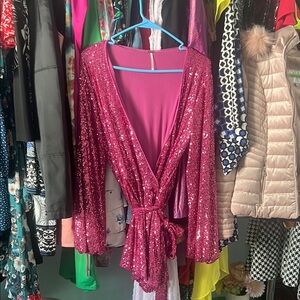 Free People Pink Sequin Jumpsuit